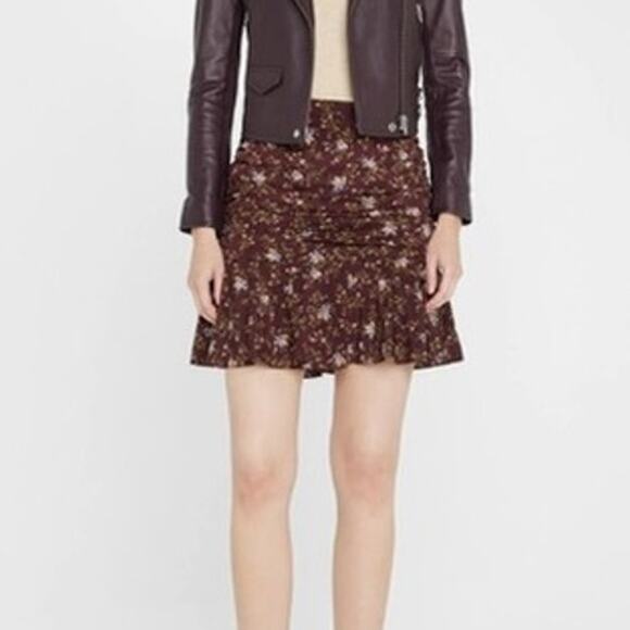 Veronica Beard NWT Merlot Multi Floral Print Taras Silk Ruched Mini Skirt Size 4 - Picture 7 of 10